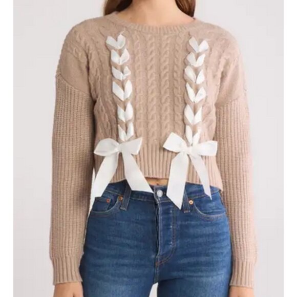 NYC KNITS by THE SWEATER DEPT. Ribbon & Bow Embellished Sweater NWT XL - Picture 1 of 7